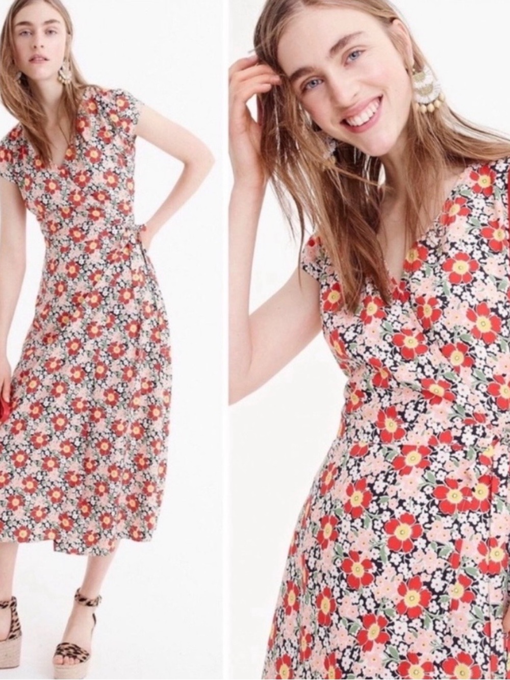 J. Crew Mercantile Floral Wrap Midi Dress - XSmall